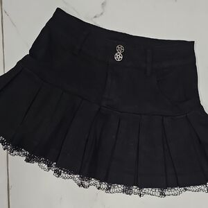 NWT Dolls Kill Grave Girls Pleated Goth Mini Skirt | Lace Trim | Size Small